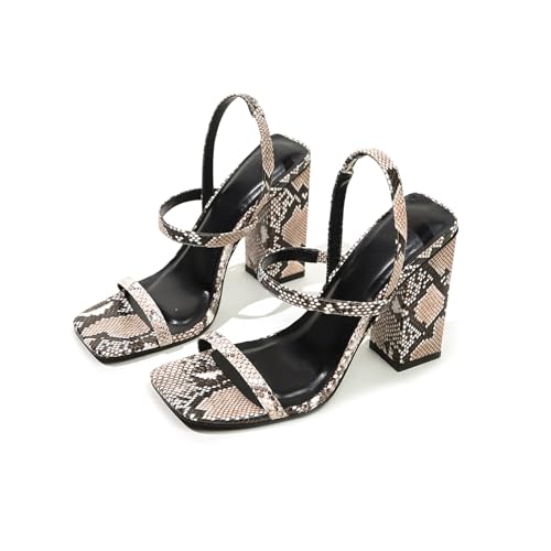 Women's Chunky Heel Open-Toe Ankle High Heel Sandals Snake skin pattern upper3