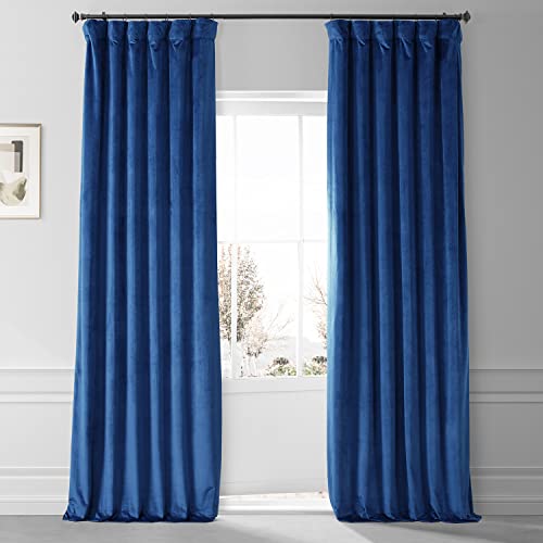 Image of HPD Half Price Drapes Signature Plush Velvet Blackout Curtains for Bedroom (1 Panel), 50W X 84L Hotel Black Out Curtains for Living Room, Thermal Insulated Blackout Curtains, Babylonian Blue