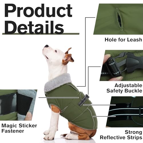 Lelepet Hundejacke Winter Warmer Hundemantel, Wasserdichter Wintermantel Fleece Hundeweste für Mittelgroße Hunde, Winddichte Hundebekleidung Outdoor Haustier Kostüm (Armeegrün, M)