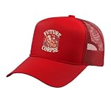 Future Corpse Skeleton Coffin Halloween Gothic Trucker Hat with Adjustable Mesh Back, Red