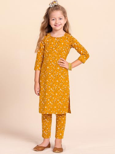 Image of A.T.U.N. (ALL THINGS UBER NICE) Girls Printed 3 /4 Sleeve Kurti and Pant Set | Stylish Traditional Ethnic Wear Salwar Suit Set for All Ocassions
