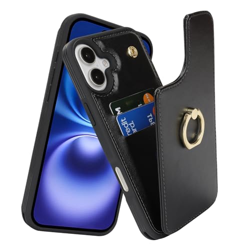 Lipvina for iPhone 16 Wallet Case with Card Holder,Black