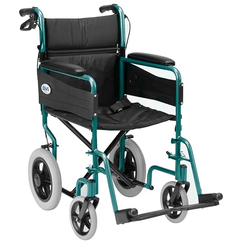 Days Lightweight Wheelchair for Adults, Escape Folding Wheelchairs, Compact Wheel Chair with Adjustable Footrests, Attendant Propelled, Padded Seat - 99 D x 56 W x 91 H cm - Standard, Racing Green
