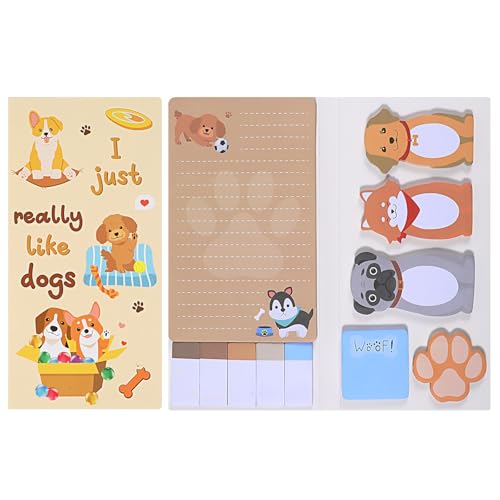 Qianyu Sticky Notes Set Cute Fun Designs with Adorable Puppy Dog Shaped Page Marker Paper ClipsSelf-Adhesive Memo Pads Markers Flags Notepad Separation Tab for Teacher Doctor Educators Student Gift