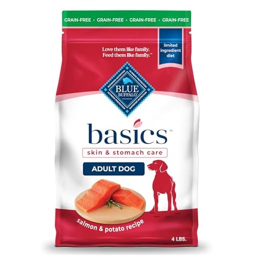 Blue Buffalo Basics Grain-Free Adult Dry Dog Food, Skin & Stomach Care, Limited Ingredient Diet for Dogs, Salmon Recipe, 4-lb. Bag