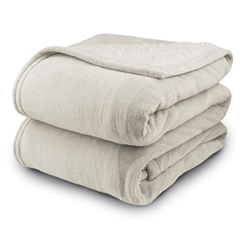 Biddeford 2061-9032138-780 Microplush Sherpa Electric Heated Blanket Full Linen #TOP4