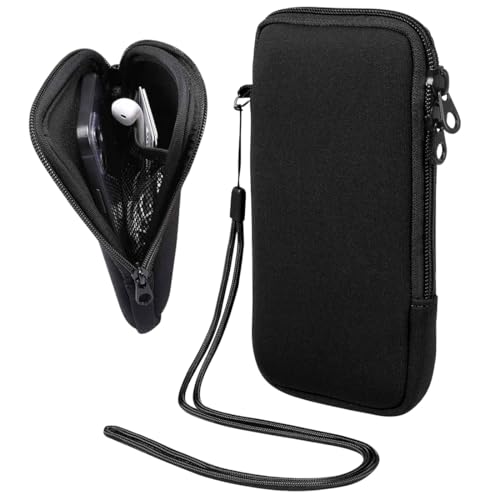 LACHT Neopren Handy Tasche,Universelle Handytasche Mit Umhängeband,Handy Hülle Für Handye Bis Zu 6,7 Zoll,Schwarz.