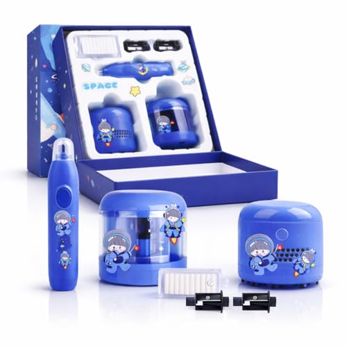 Image of Magicwand Battery Operated Pencil Sharpener,Electric Eraser,Vacuum Cleaner Stationery Set with 10 Eraser Refills for Kids,Adults for Home Office School【Dark Blue】