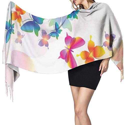 Cachemira de imitación Invierno Bufanda Chal Coloridas Mariposas Volando Con Impresión...