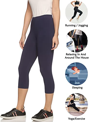 Image of OUTFLITS Women's Knee-Length Cotton Spandex Essential Capri Stretchy Leggings |Small - 2XL Adult |Yoga Leggings, Workout, Gym, Running 3 /4th Leggings for Women(OFLLC)
