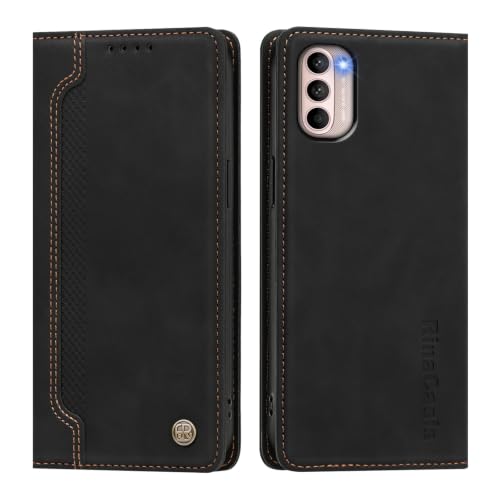 rongki Leather Case for Motorola Moto G31, Premium Synthetic Leather Magnetic Closure Folio Case with Soft TPU Inner Shell Card Slots Kickstand Phone Case for Motorola Moto G31, Black