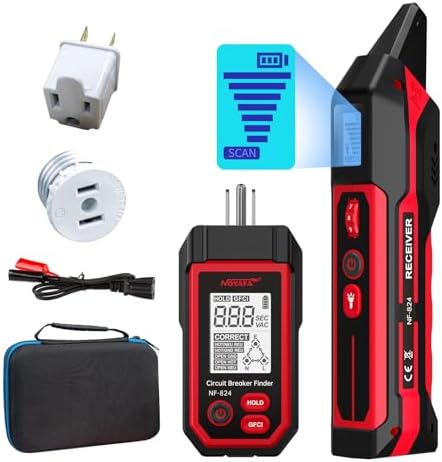 NOYAFA NF-824 Rechargeable Circuit Breaker Detector with LCD Display and GFCI Outlet Tester 90-230V AC Circuit Breaker Finder Tool NCV Electrical Circuit Tracer