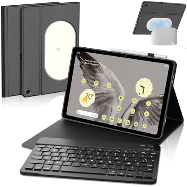 FOGARI Etui z klawiaturą do tabletu Google Pixel 11 cali, etui z klawiaturą Bluetooth do Google Pixel 11 2023, ołówek, francuska klawiatura AZERTY, czarna