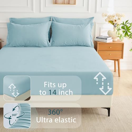 MUXHOMO 7 Pieces King Comforter Set, Soft Bed in a Bag King Size, All Season Bedding Set with Comforter, Flat Sheet, Fitted Sheet, Pillowcases & Shams, Lake Blue by MUXHOMO - Used condition - Image 6