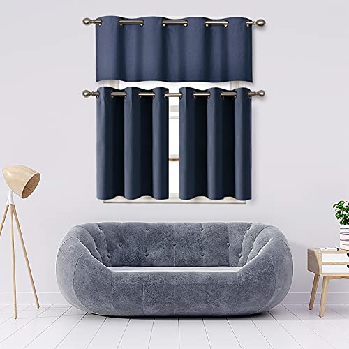 Mrtrees Valance Curtain Kitchen Curtain 16 Inches Long Valance Living Room Darkening Bathroom Small Window Treatment 1 Panel Grommet Top Navy Blue #TOP5