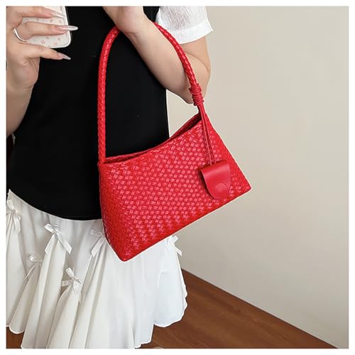 Woven Hobo Bag for Women Fashion Faux Leather Bucket Shoulder Bags Trendy Hobo Tote Underarm Handbags Purse for Work Travel (Red) by BGGJUE - Used condition - Image 6