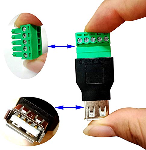 Samidea 2-Pack Usb 2.0 A Female Screw Terminal Block Connector With A Diy Screwdriver, Usb 2.0 A Female Plug To 5 Pin Female Screw Terminals Plug-In Type Adapter,300V 8A #TOP4