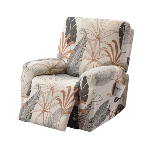 FUANGUI Recliner Chair Cover 4-Pieces Lazyboy Cover for Recliner Chair with Storage Pockets Furniture Protector for Living Room, Jacquard Sofa Slipcover for Kids, Pets, Dog and Cat, 06