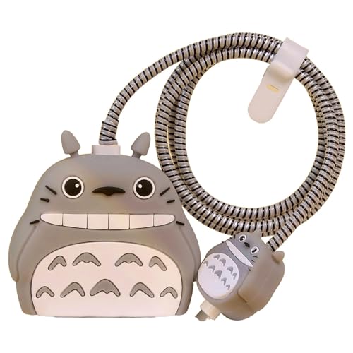 Image of Meyaar Silicone Protective Case for Apple 20W & 18W iPhone USB-C Power Adapter Charger and for USB Lightning Cable, 3D Cartoon Case for iPhone Charger 18W /20W Only (Totoro (Grey))
