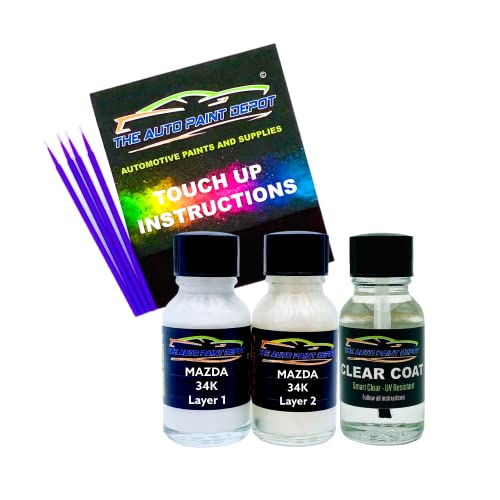 Auto Paint Depot Touch Up Paint For Mazda Cx-3,Cx-5,Cx-7,Cx-9,Mazda2,Mazda3,Mazda3 Sport,Mazda5,Mazdaspeed3,Mx-5,Rx-8-Crystal White Pearl Tricoat 34K (All Years, All Models) Half Ounce With Clear Coat #TOP19