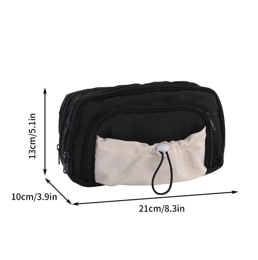 Image of Canvas School Bag Pencil Case, 3 Layer 6 Compartment Large Capacity, Aesthetic Pencil Pouch for Stationary, Cute Stationery for Kids, Pencil Case for Girls & Boys (Dori-Black)
