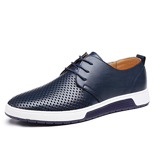 LILY999 Zapatos de Cuero Hombre Oxford con Cordones Brogue Vestir Derby Informal Negocios Boda Calzado Respirable 38-48(Azul,43 EU)