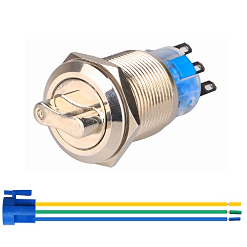 Gebildet 19mm Interrupteur à Bascule Rotatif à Verrouillage avec Deux Positions NO/NC 0-250V Interrupteur de Sélection Rond avec Prise de Fil