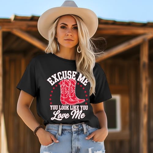 Western Cowboy Boot Shirts for Women Rodeo Cowgirl Tshirt Country Music Concert Shirt Funny Letter Print Graphic Tee4