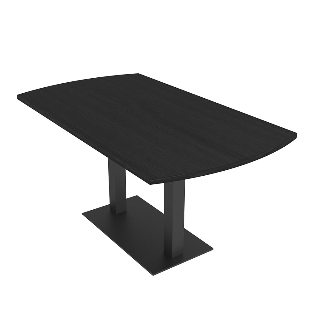 SKUTCHI DESIGNS INC. 6 Person Arc Rectangle Conference Table | Meeting Table with Square Matte Black Base | Harmony Series Meeting Tables for Offices,