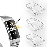 3 Pack Compatible with Fit bit Charge 4/Charge 3 Screen Protector,Valband Ultra Slim Soft Full Cover Case [Scratch-Proof] Bumper for Fit bit Charge 4 and Fit bit Charge 3/SE