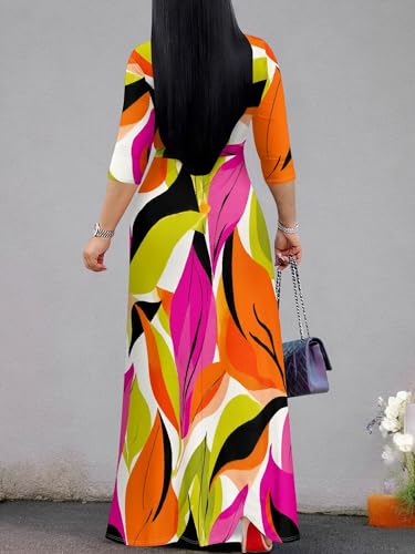 Image of Plus Size Maxi Dress for Women V Neck 3 /4 Sleeve Wrap Dress