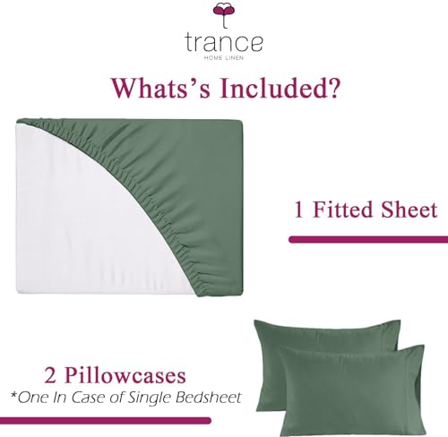 Image of Trance Home Linen 300 TC Bamboo Fitted Bedsheet | Soft, Breathable & Eco-Friendly Bedsheet with 2 Pillow Cover - (78 x 42 inch, Aqua Green)