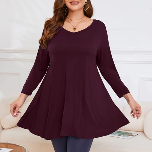 Image of LARACE Tunics 3 /4 Sleeve Plus Size Tops for Women V Neck Loose Fit Flowy Clothing for Leggings