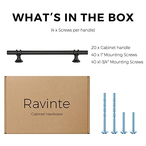 Image of Ravinte 20 Pack 8-13 /16 Inch Cabinet Pulls Kitchen Cupboard Handles with Round Base Matte Black Drawer Pulls Cabinet Handles 8-13 /16 inch Length,6-1 /4 inch Hole Center