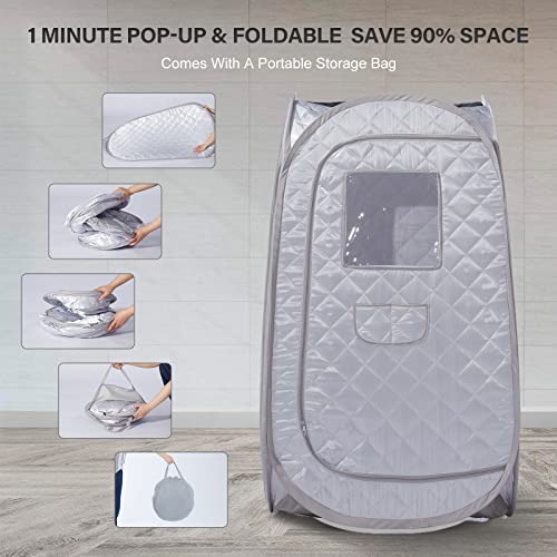 Smartmak Portable Steam Sauna Tent, Full Body Personal Home Spa, Lightweight Foldable Steam Room for Detox Therapy, Steamer NOT Included (L 31.5” * W 31.5” * H 55.2” Grey)