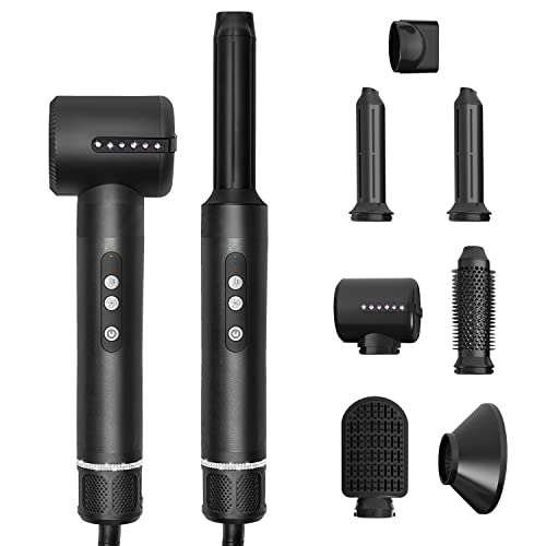 Hot Air Hair Blow Dryer Brush, 7 in 1 Hot Air Brush Styler Dryer and Volumizer with Negative Ion Anti-frizz Ceramic 110,000 RPM High Speed Hair Brush Blow Dryer Straightener for Women, Black