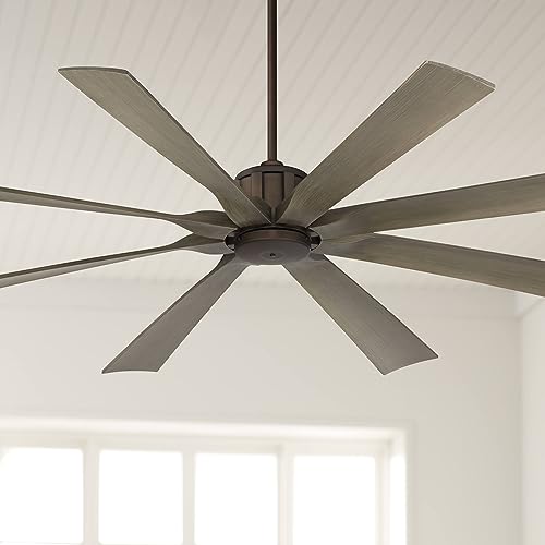 Possini Euro Design 70 Defender Industrial Rustic Indoor Outdoor Ceiling Fan with Remote Control Oil Rubbed Bronze Hand-Painted Weathered Oak Damp Rated for Patio Exterior Porch Gazebo Garage Barn