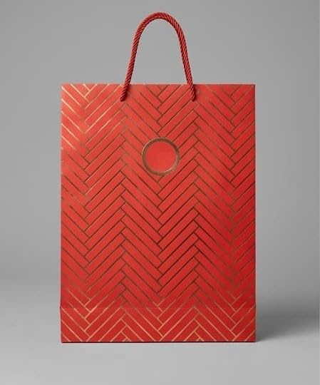 PaperAura Premium Gift Bag with Rope Handles | Luxury Paper Carry Bag for Gifts, Return Gifts, Shopping & Festive Packaging | Reusable Designer Gift Bag 13 x 4.5 x 17 Inches (Red, Pack Of 12, Design 1)