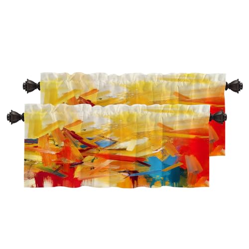 BaoNews Abstract Colorful Color Kitchen Valances Half Window Curtain, Abstract Painting in Blue Green Design Blackout Decoration Window Valances Curtains Drapes for Kitchen Bedroom, 52 X 18 Inch