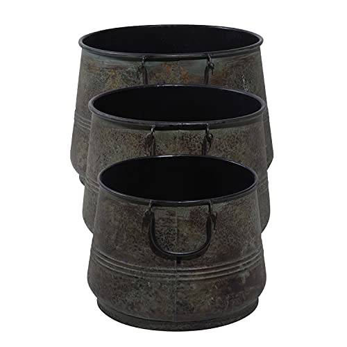 Deco 79 Metal Round Planter With Side Ring Handles, Set Of 3 16", 13", 11"W, Brass #TOP7