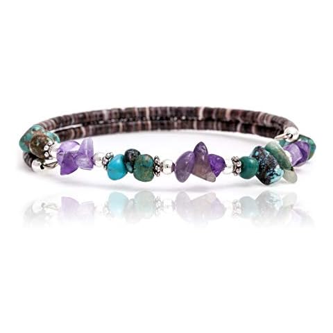 $80Tag Certified Navajo Native Turquoise Amethyst Adjustable Wrap Bracelet 12744 Made by Loma Siiva Cover