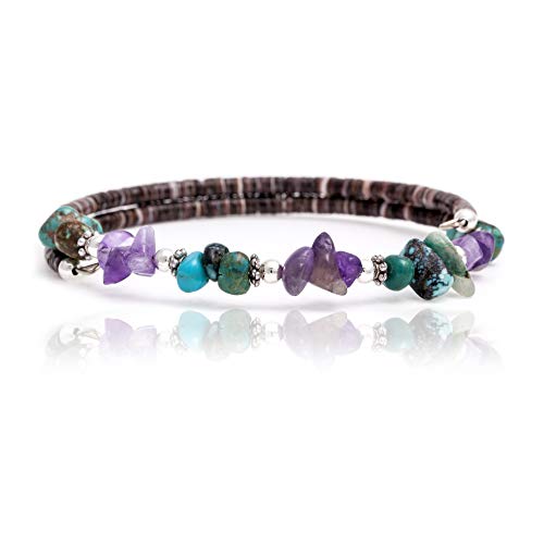 $80Tag Certified Navajo Native Turquoise Amethyst Adjustable Wrap Bracelet 12739-1 Made by Loma Siiva
