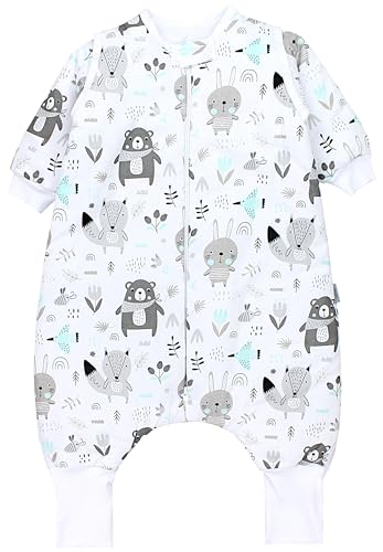 TupTam Baby Schlafsack mit Beinen und Ärmeln OEKO-TEX zertifizierte Materialien, Winterschlafsack 2,5 TOG Unisex, Farbe: Bären/Füchse/Mint, Größe: 104-110