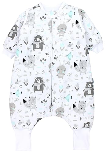 TupTam Baby Schlafsack mit Beinen und Ärmeln OEKO-TEX zertifizierte Materialien, Winterschlafsack 2,5 TOG Unisex, Farbe: Bären/Füchse/Mint, Größe: 80-86