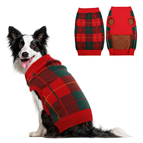Idomik Dog Sweater For Small Medium Dogs Pup Plaid Knitwear Turtleneck Pullover Coat Cold Weather Knitting Jacket With Leash Hole Puppy Warm Knitted Vest Pet Clothes Apparel For Autumn/Fall & Winter #TOP18