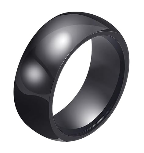 Ouruiba 8MM Bague en Céramique Noire Poli Bague de Couple Aiiliance Mariage Bijoux Homme Femme Taille 67