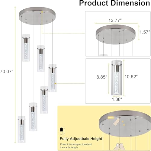 BESTWEST Pendant Lights Kitchen Island Brushed Nickel, Dimmable LED Pendant Light Fixtures with Remote, Modern Kitchen Pendant Lighting Over Island for Dining Room & Bar Counter 3000K-6000K by BESTWEST - Used condition - Image 2