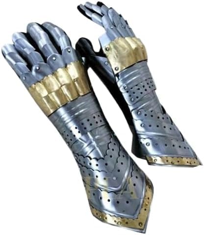 Medieval Armor Gauntlets Armor Pair I Brass and Natural silver Accents Medieval Knight Crusader Steel Gauntlet