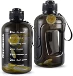 3l Bouteille d'eau 3 Liter avec la paille clair Motivation de temps marqueur boisson XL Jug avec poignée pour gymnastique (Noir)