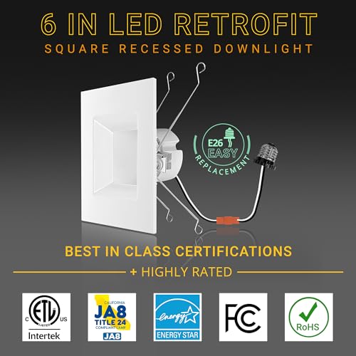 NUWATT 12 Pack, 6 Inch Retrofit LED Square Recessed Lighting, 5CCT 2700K/3000K/3500K/4000K/5000K Selectable, 1100 Lumen 14W, Dimmable Ceiling Light, White Square Trim Can Light Wet Rated, ETL Listed by NUWATT - Image 4